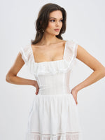 Eden Square Neck Ruffle Trim High Waist Midi Dress