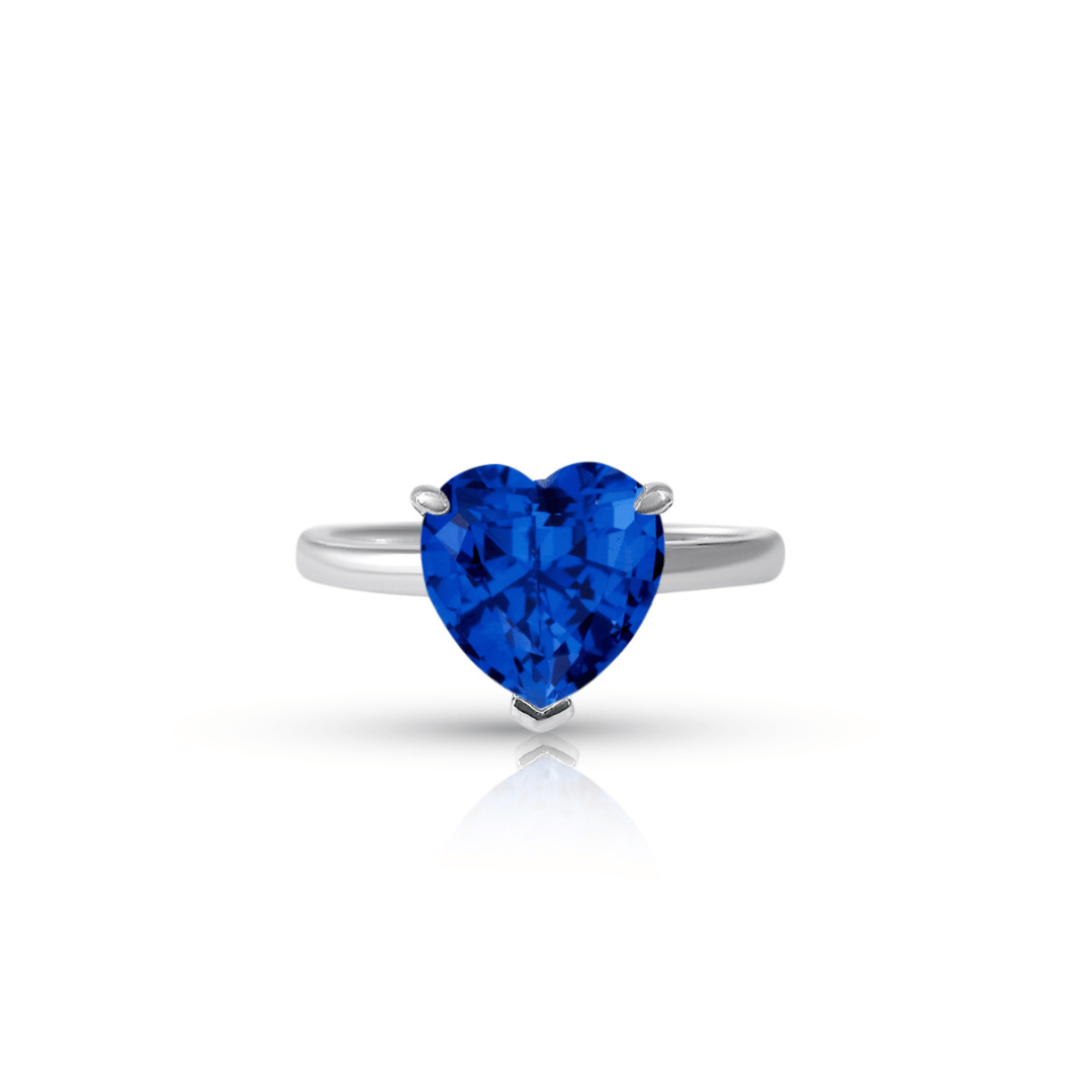 2.5ct Lab Blue Sapphire Heart Cut Anniversary Ring Ring Deluxe Fine Jewelry
