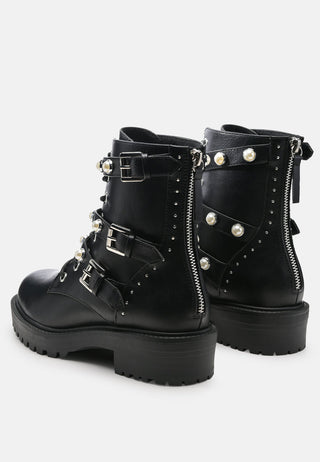 Pearl Studded Biker Boots