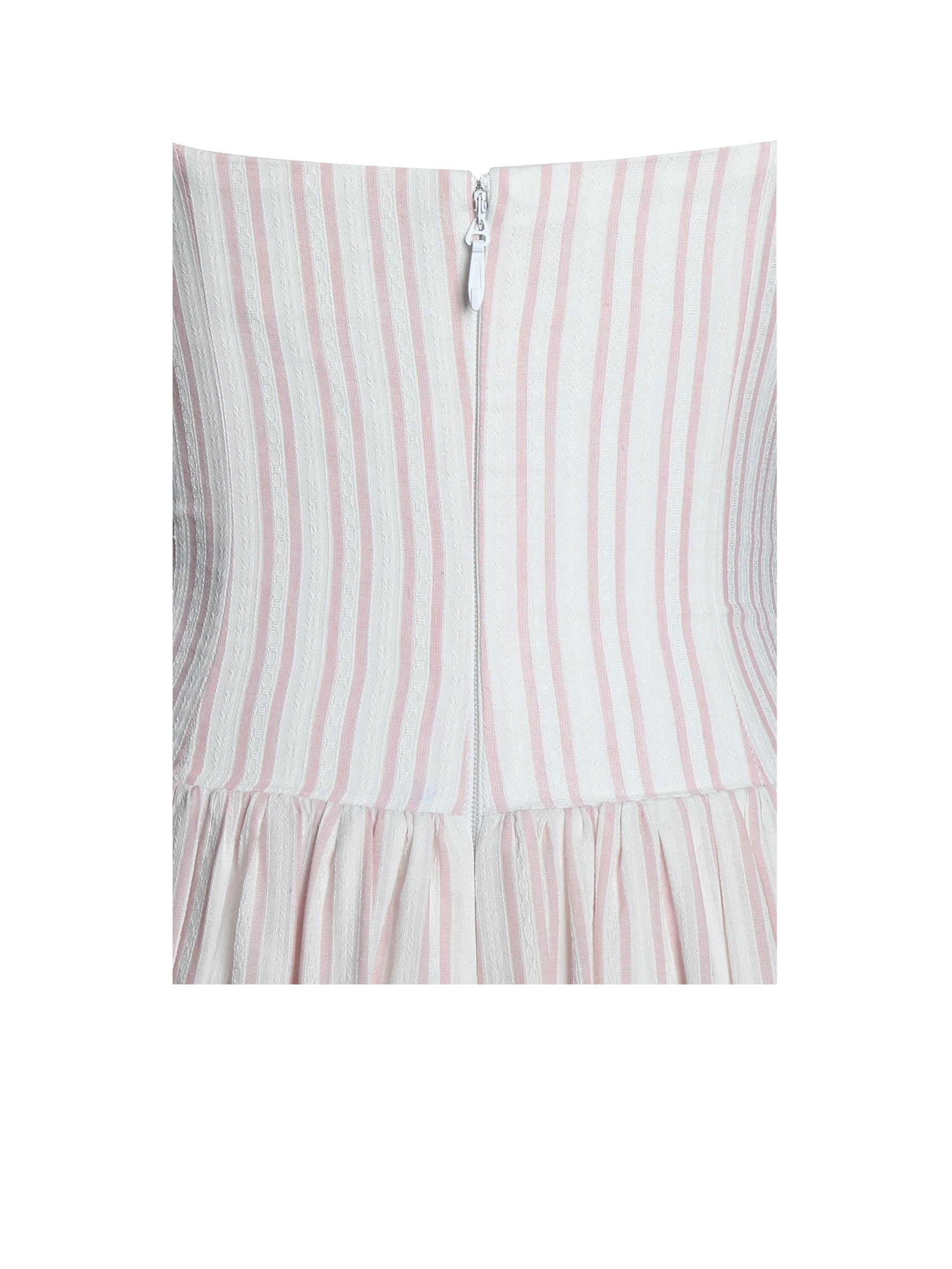 Zania Pink Stripe Ruched Breast Cotton Jacquard Midi Dress Miss Circle