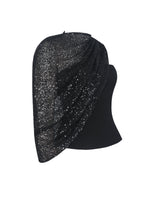 Quinette Black Peplum Top with Beaded Asymmetrical Cape Miss Circle