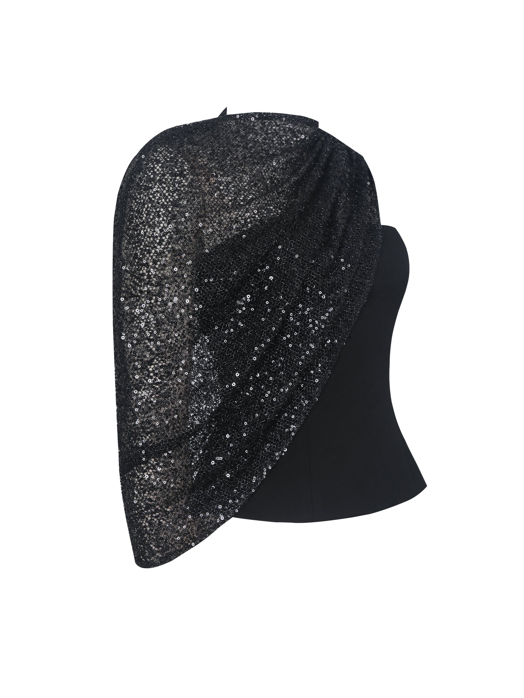 Quinette Black Peplum Top with Beaded Asymmetrical Cape Miss Circle