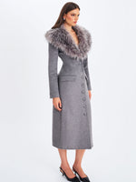 Faye Grey Wool Blend Single-Breasted Coat with Removable Faux Fur Collar Miss Circle