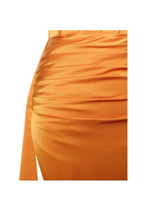 Elayna Orange Strappy Satin Corset High Slit Gown