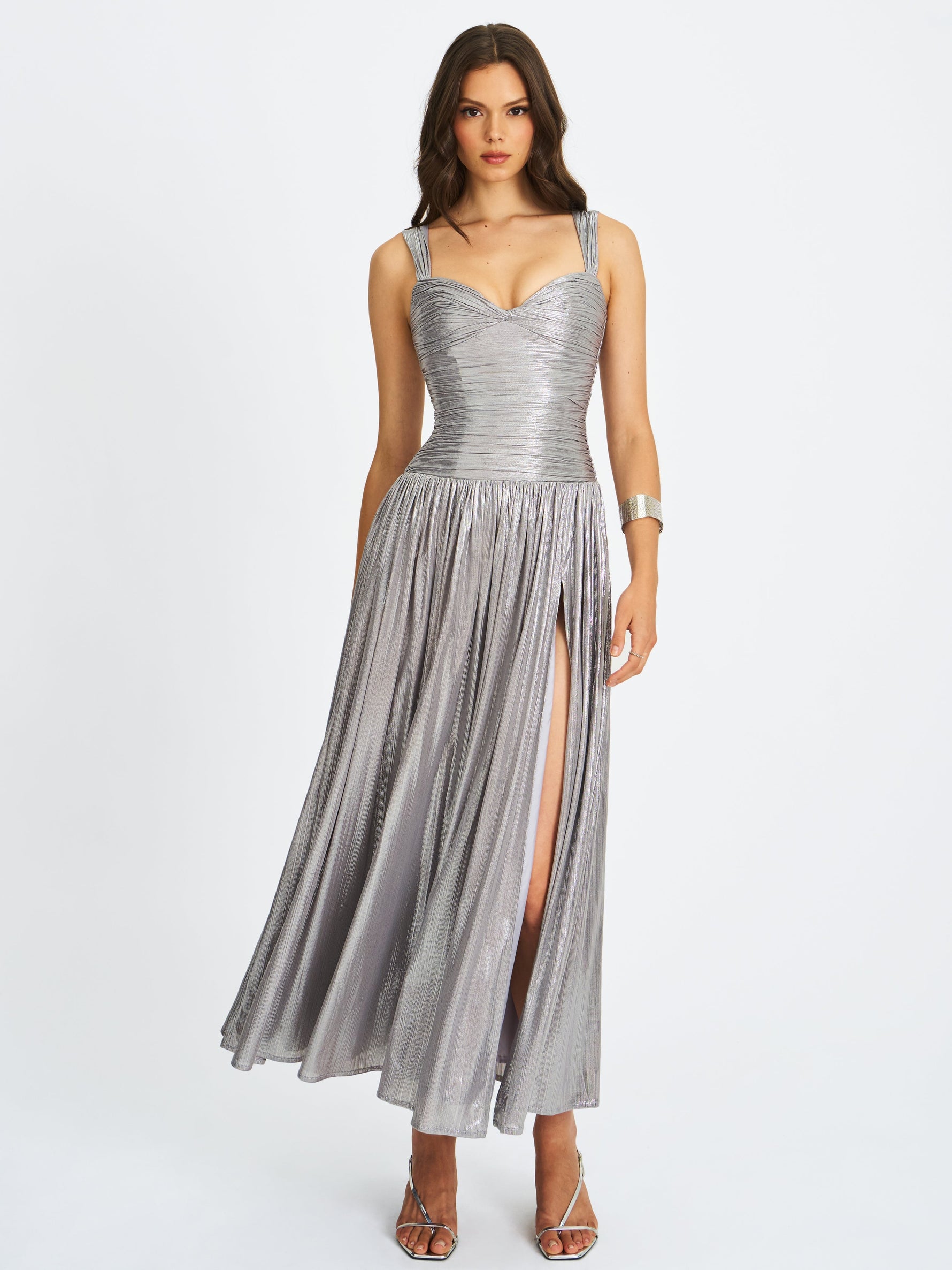 Palmer Silver Glitter Drop Waist Maxi Dress Miss Circle