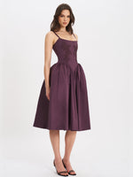 Oakleigh Blackberry Purple Cotton Lace-up Back Midi Dress Miss Circle
