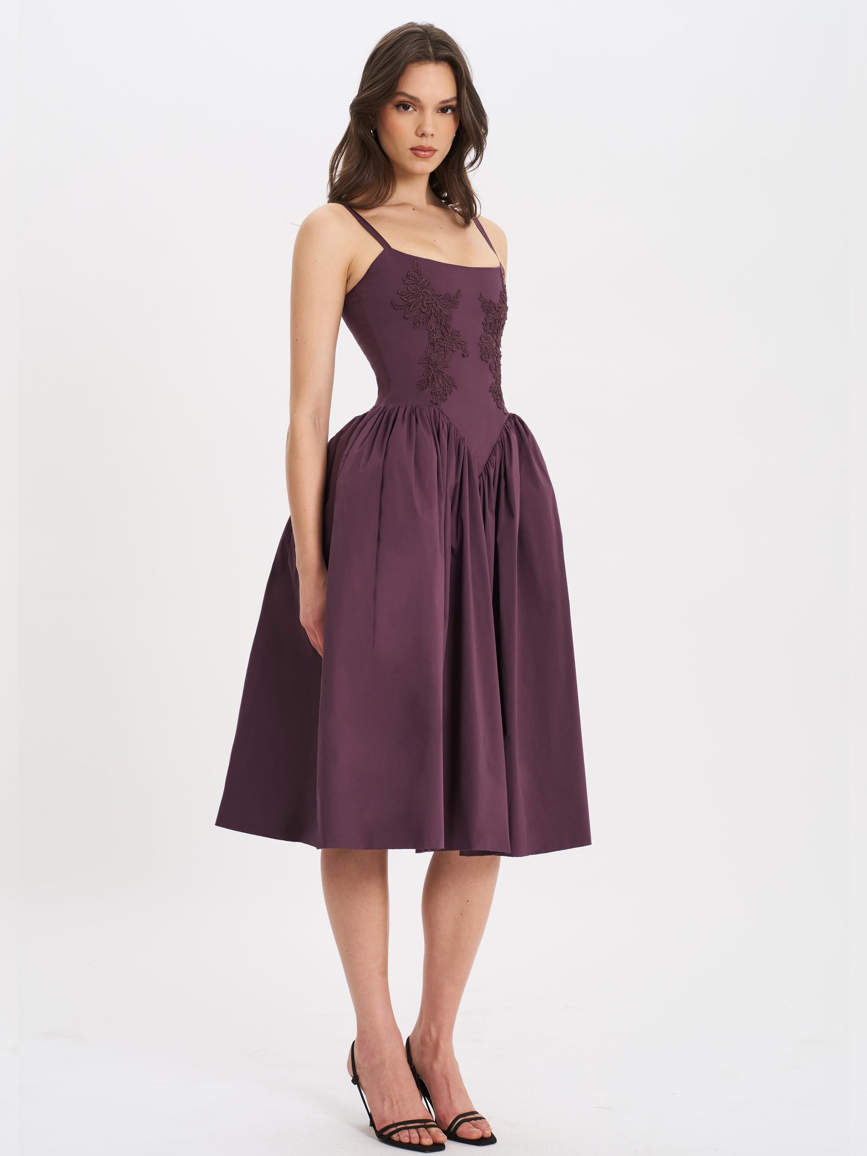 Oakleigh Blackberry Purple Cotton Lace-up Back Midi Dress Miss Circle