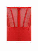 Talia Red Satin Lace Corset Maxi Dress