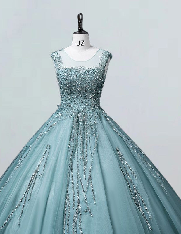 Green Prom Dress embroidered with Lace for women, Princess Party Dress women, ball gown for Party Women