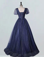 Navy blue beaded evening dress gown pleated long ball gown floor length party dress gown