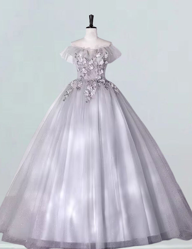 Off-Shoulder Tulle Prom Dress | Lace Floral Evening Gown for Girls