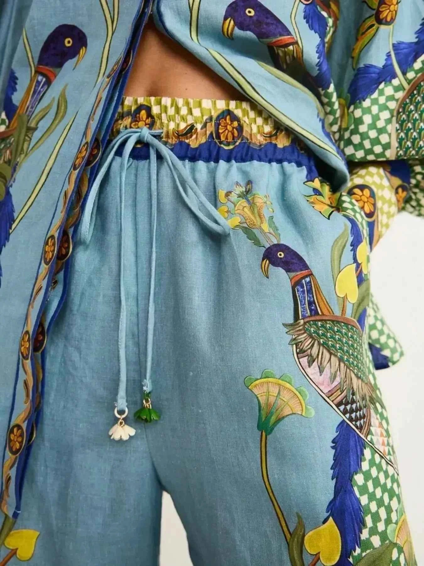 Printed Button Up Shirt and Pants Set