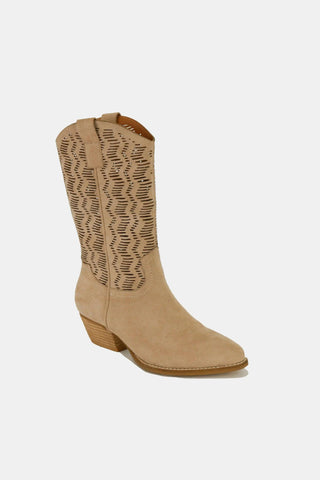 Mayfair Faux Suede Laser Cut Detail Block Heel Boots - By Baano