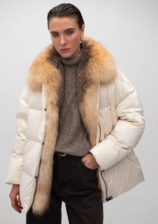 Macaire Genuine Silver Fox Fur Down Fill Coat - By Baano
