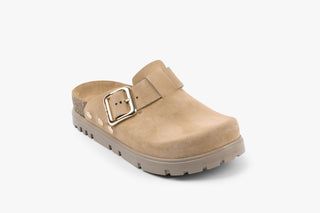 Andora II by LEON- Women’s Leather Platform Clog- Adjustable Buckle & Cork-Style Slide