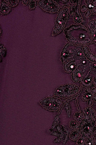 Cachet Embellished Scalloped Neck Cap Sleeve Zipper Back Flutter Embroidered Mesh Chiffon Dress with Scarf - By Baano