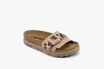 Tessa by LEON- Women’s Leather Sandal – Layered Strap Slide with Cork-style Footbed & Adjustable Buckle