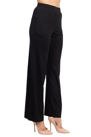 For the Republic Elastic Mid Waist Wide Leg Pockets Solid Pull - on Jersey Pant - Glamourous Grace