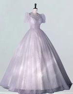 Elegant Silver Grey Sequin Tulle V-Neck Ball Gown | Prom & Evening Dress
