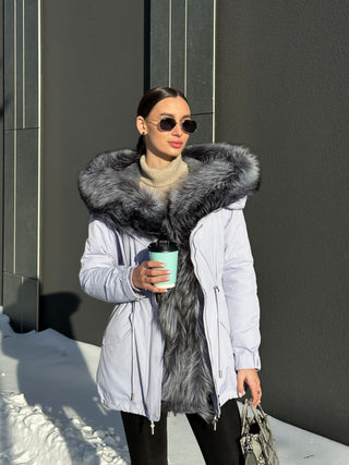Genuine Silver Fox Fur Trim Rabbit Fur Insulated Parka - By Baano
