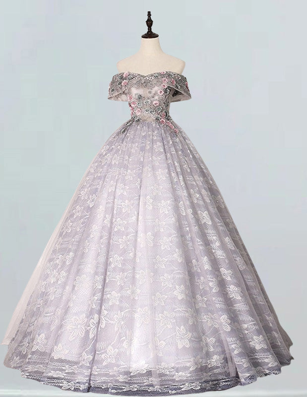 Off-Shoulder Lace Applique Ball Gown | Elegant Prom & Evening Dress