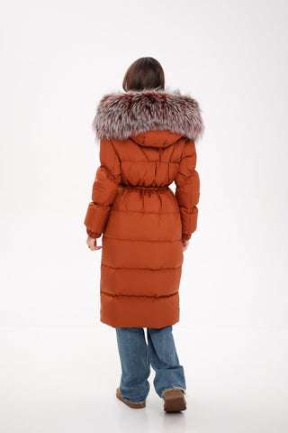 Genuine Silver Fox Fully Lined Hood Down Filled Coat - By Baano