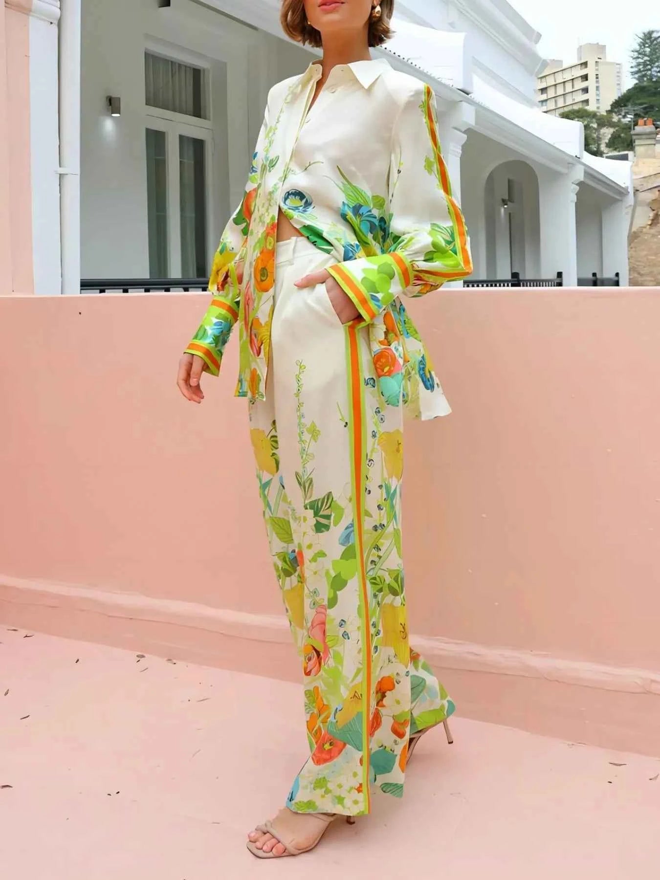 Printed Tie Back Shirt and Pants Set