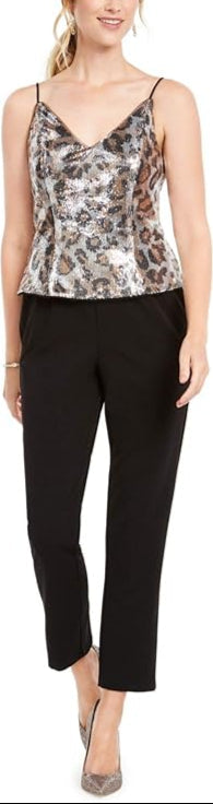 Adrianna Papell V-Neck Spaghetti Strap Popover Zipper Back Mesh Crepe Jumpsuit - By Baano