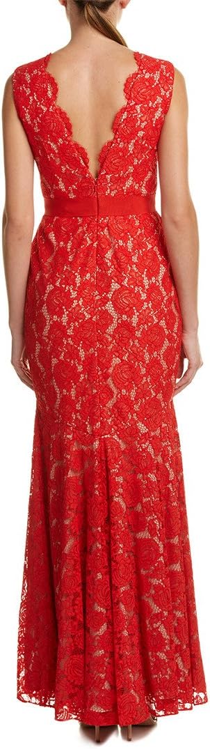 Theia Scalloped V-Neck Sleeveless Banded Waist Zipper Back Flutter Hem Floral Lace Dress - By Baano