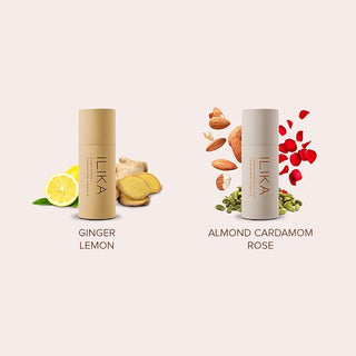 ILIKA Lip balm, Organic, 100% Plant-based, Natural Lip Treatment, COSMOS Certified Organic, PETA Certified Vegan & Cruelty-Free 2 Pack, Ginger Lemon & Almond Cardamom Rose - By Baano