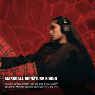Marshall Major V Bluetooth On‑Ear Headphones – 100+ Hours Playtime, Wireless Charging, Rugged Foldable Design