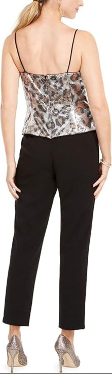 Adrianna Papell V-Neck Spaghetti Strap Popover Zipper Back Mesh Crepe Jumpsuit - By Baano