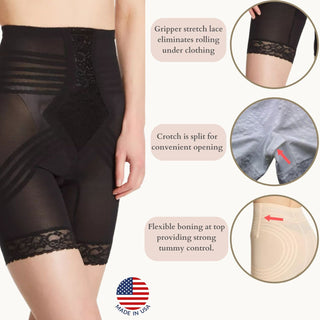Style 6209 | Breathable High Waist Thigh Slimmer | No Roll Power Mesh Hourglass Shaper |  Firm to Extra Firm Support Rago Shapewear
