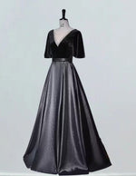 Velvet V-Neck Evening Gown | Beaded Prom & Bridesmaid Dress | Elegant Formal Attire