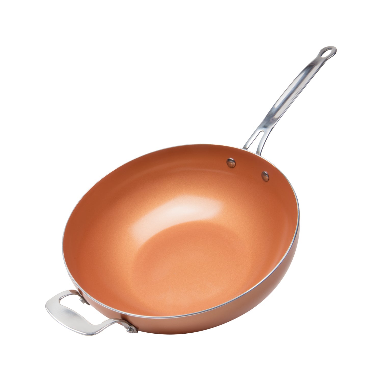 MASTERPAN Ceramic Nonstick Copper Color Wok & Glass Lid, 12