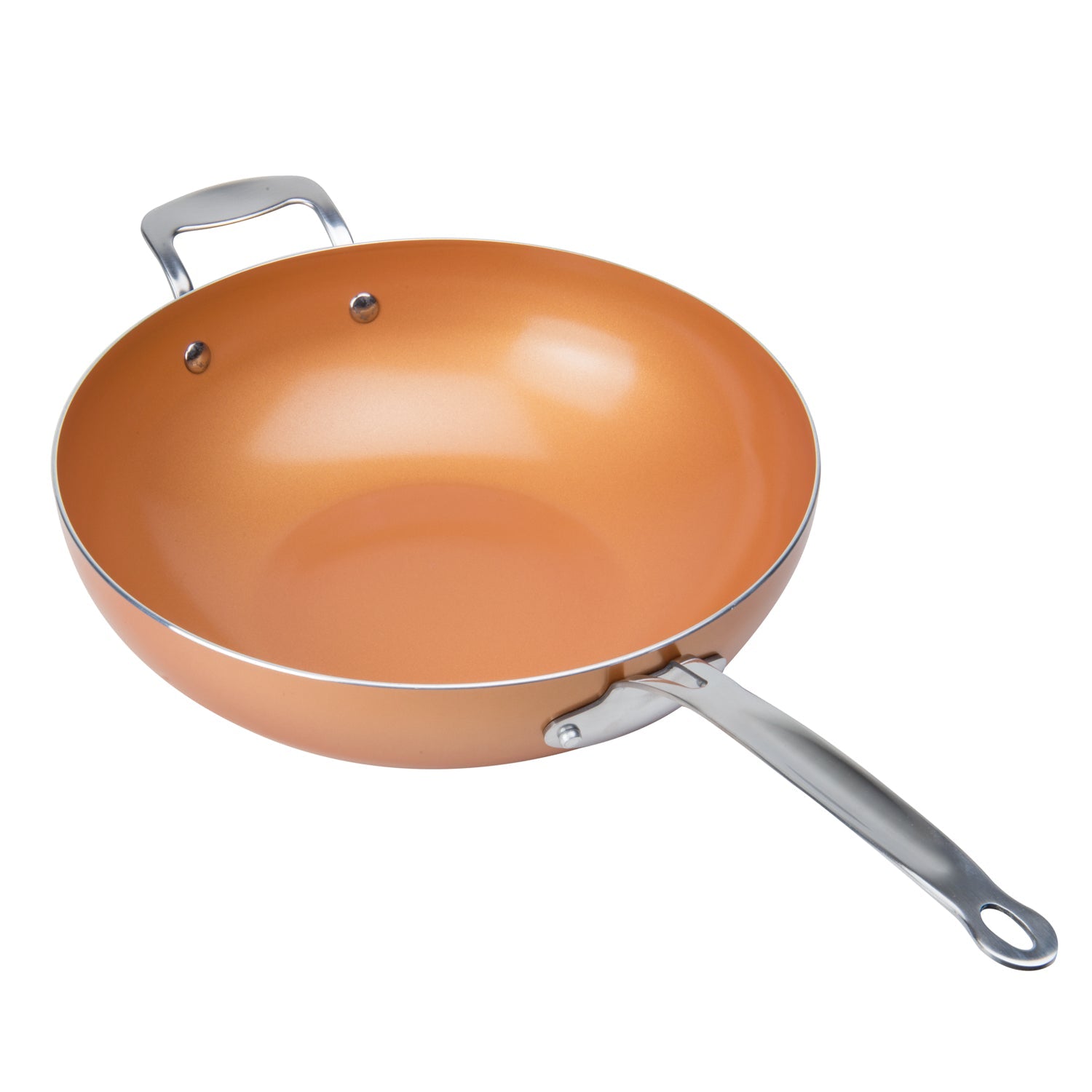 MASTERPAN Ceramic Nonstick Copper Color Wok & Glass Lid, 12