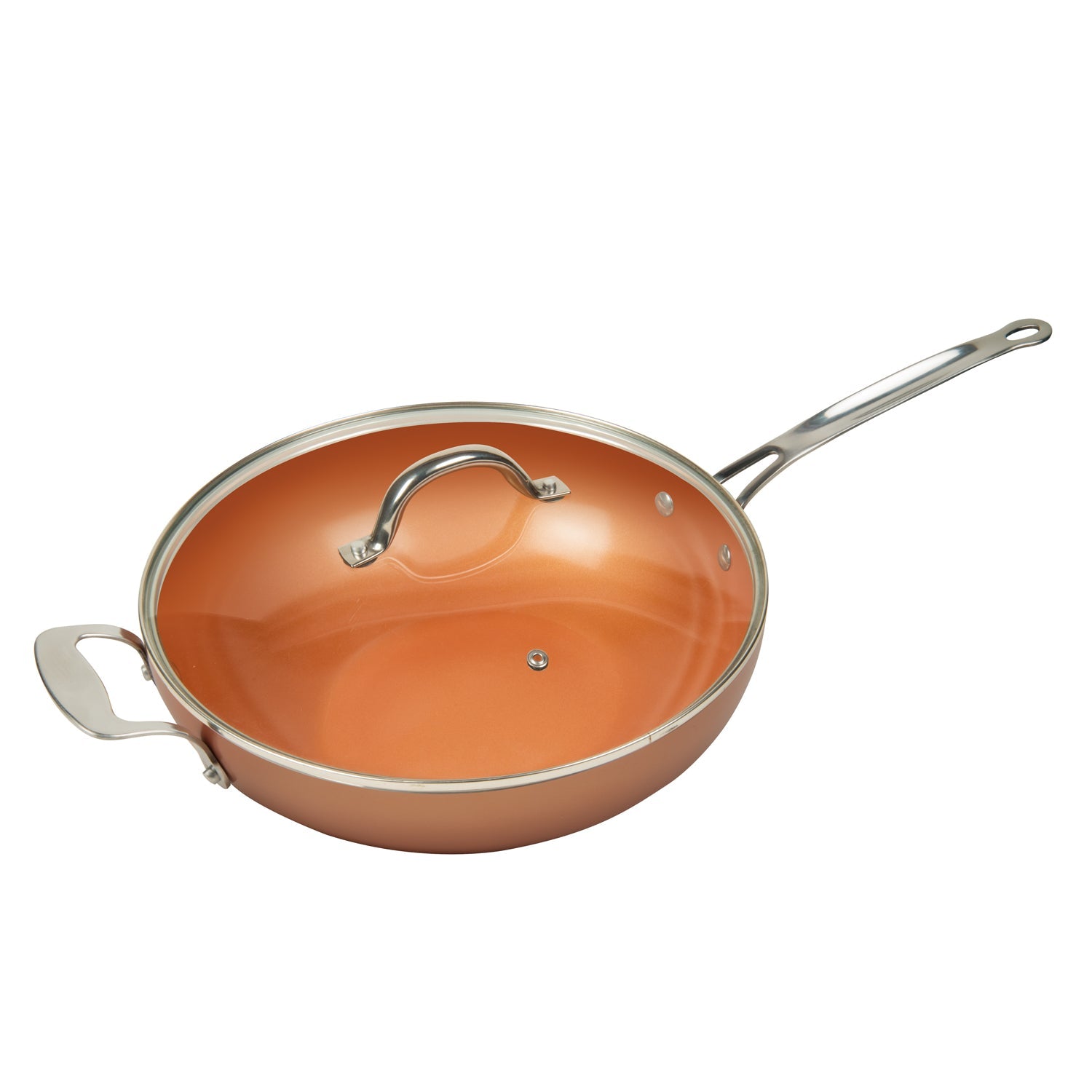 MASTERPAN Ceramic Nonstick Copper Color Wok & Glass Lid, 12