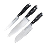 MASTERPAN Essential Chef’s Knife Bundle - 8" Chef’s Knife, 8" Slicer Knife & 7" Santoku Knife - Stainless Steel Blades with Protective Covers