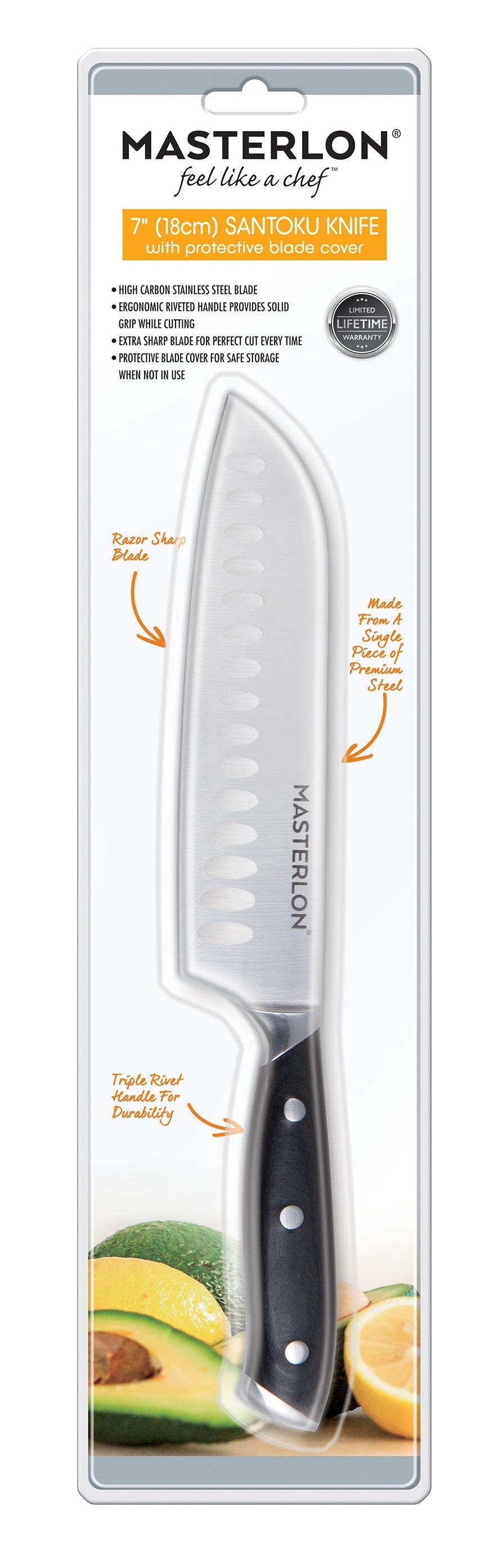 MASTERPAN Santoku Knife With Stainless Steel blade & Cover, 7