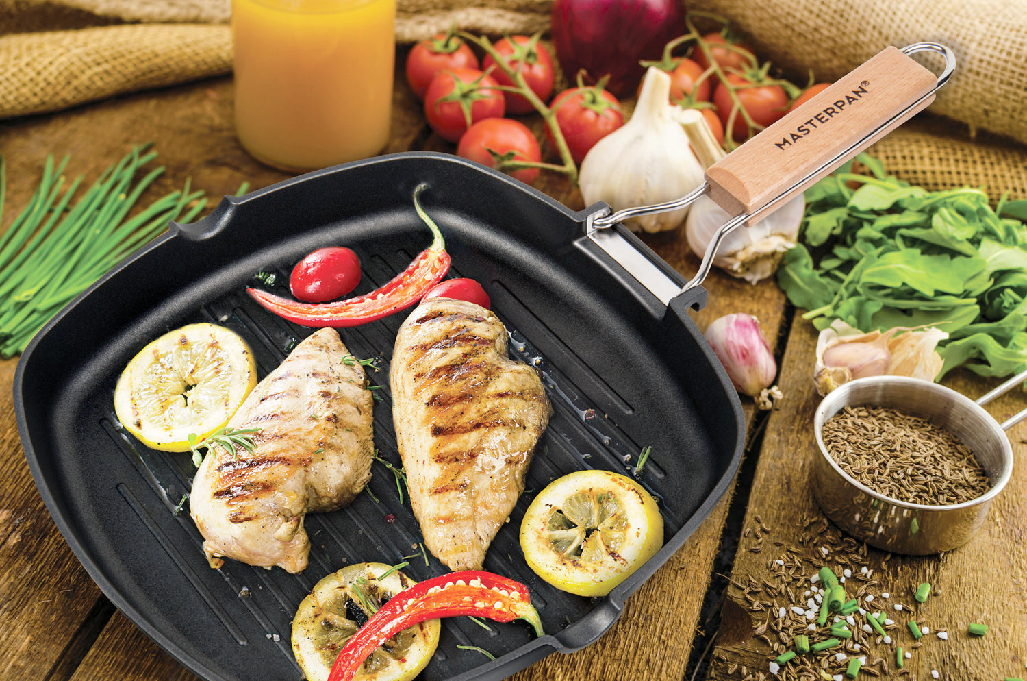 MASTERPAN Nonstick Grill Pan with Folding Handle, 11