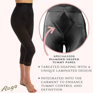 Style 6266 | High Waist Capri Pant Liner with Tummy Control Satin Panel| Memory Compression Fabric | Medium Support Rago Shapewear