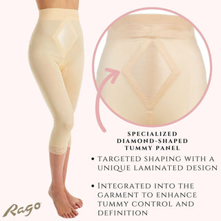 Style 6266 | High Waist Capri Pant Liner with Tummy Control Satin Panel| Memory Compression Fabric | Medium Support Rago Shapewear
