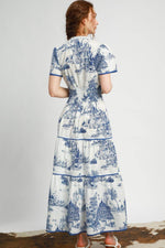 Umgee Full Size Landscape Print Short Sleeve Tiered Maxi Dress Plus Size - By Baano