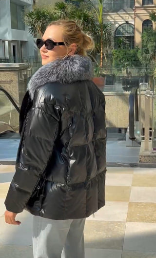 Genuine Silver Fox Fur Down Fill Water-Repellent Coat - By Baano