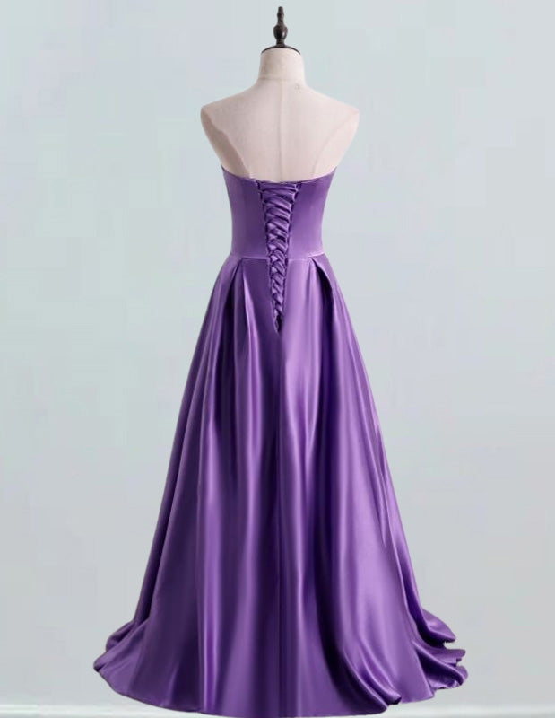 Elegant Purple Satin Ball Gown | Strapless Prom & Evening Dress