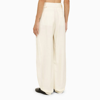 Cream Wool Baggy Trousers - By Baano