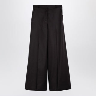 Dark Chocolate Wide Leg Pants In Wool - By Baano