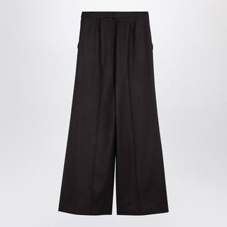 Dark Chocolate Wide Leg Pants In Wool - By Baano