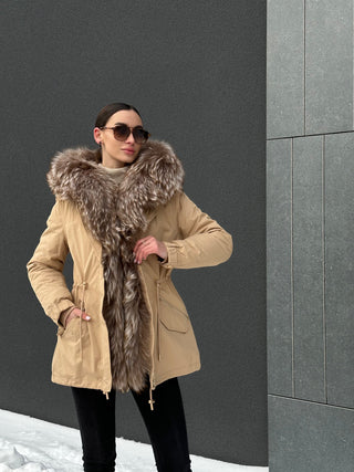 Genuine Silver Fur Trim Parka with Rabbit Fur Insulation - By Baano