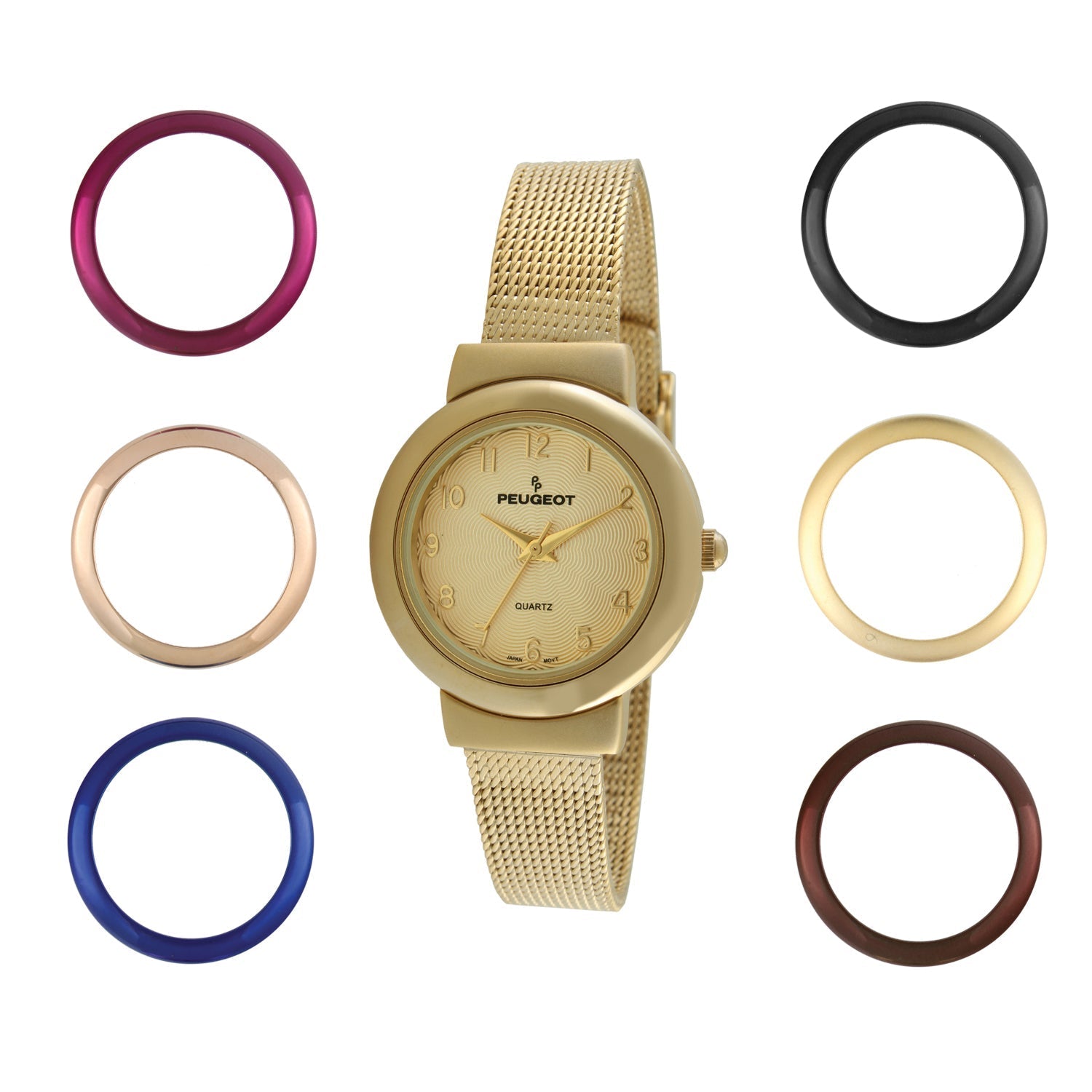 Women's Gold Watch Gift Set with 7 Changeable Bezels Peugeot Watches